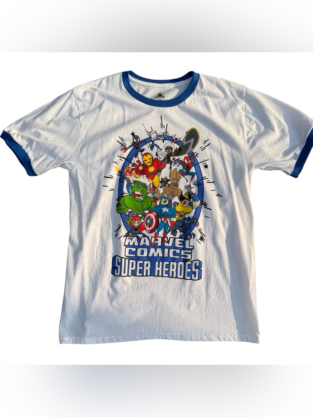NEW Disney Marvel Comics Super Heroes Graphic Tee - white & blue - Size XL